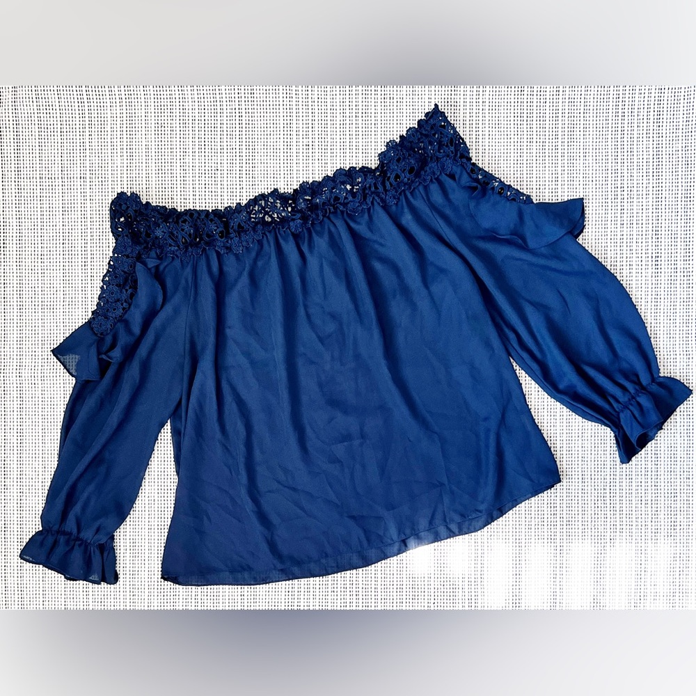 SKY Plus Navy Lace Off-Shoulder Top